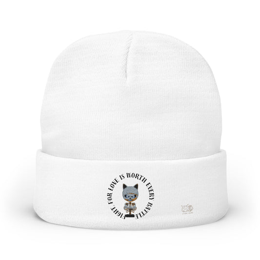 Cute Mummy Cat Skeleton Knit Beanie — "Fight For Love Is Worth Every Battle"