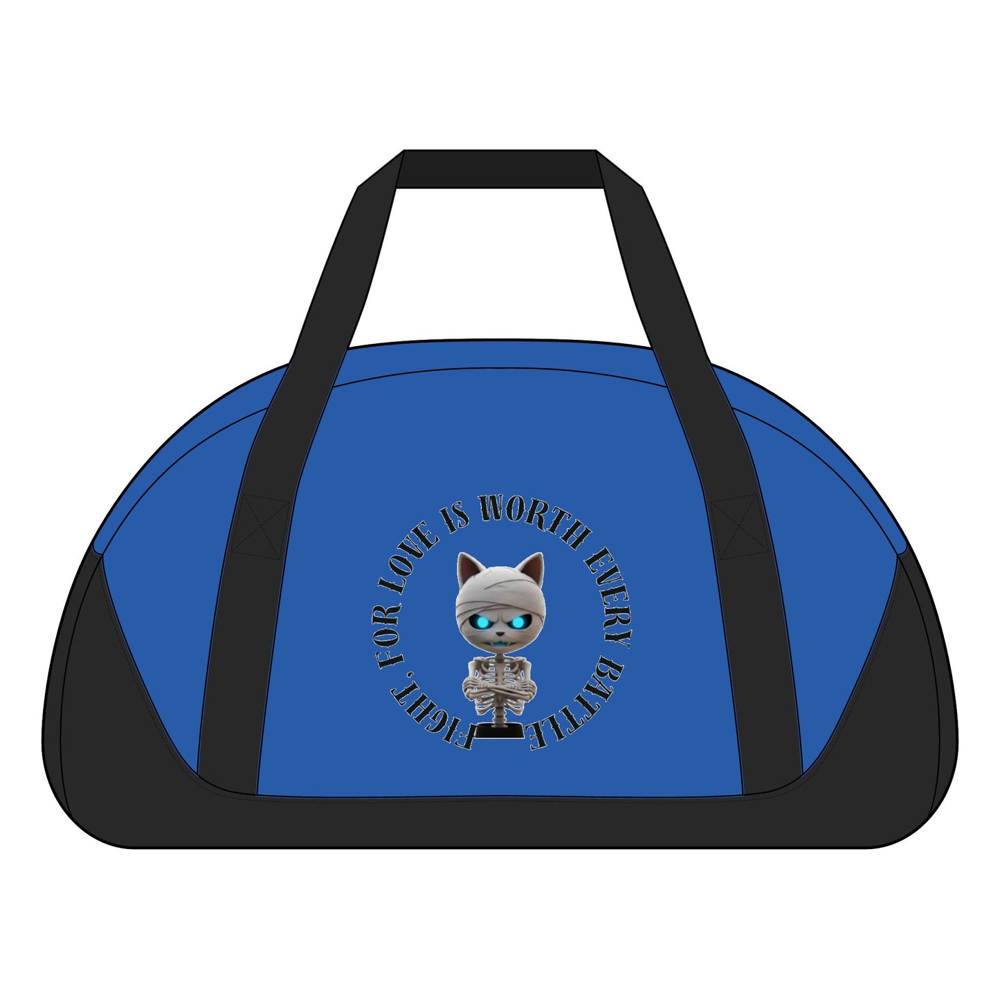 Cute Mummy Cat Skeleton Duffel Bag — "For Love Is Worth Every Battle"