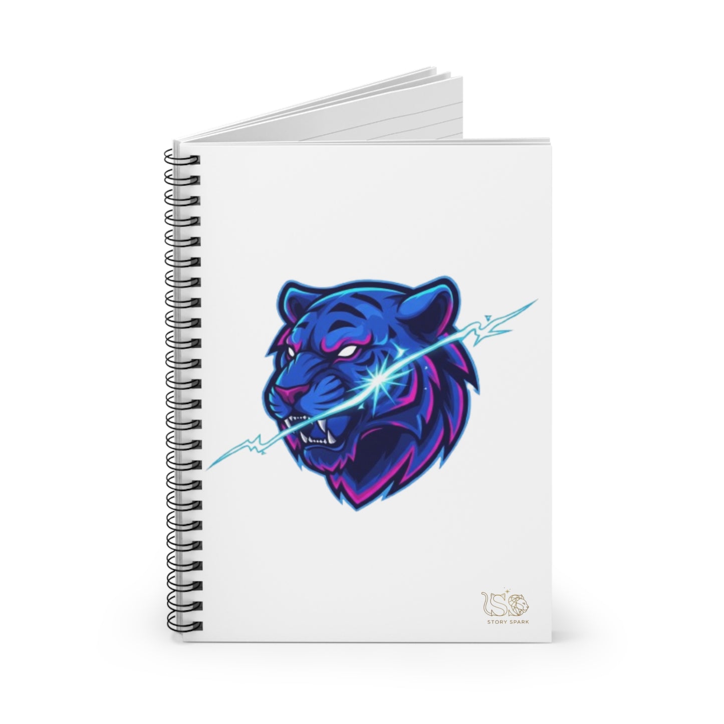 Neon Lightning Tiger Spiral Notebook — Ruled Journal for Students & Gamers