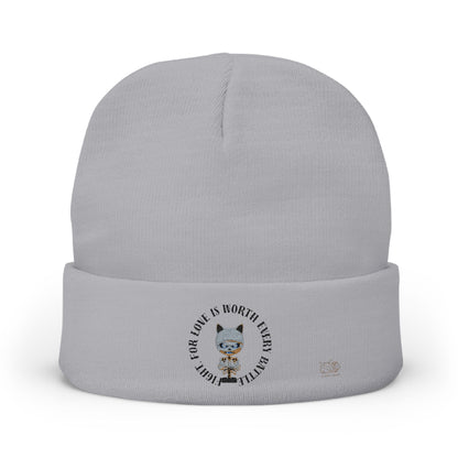 Cute Mummy Cat Skeleton Knit Beanie — "Fight For Love Is Worth Every Battle"
