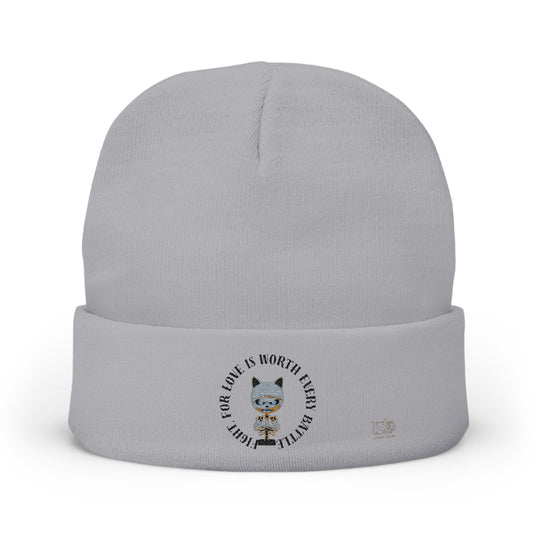 Cute Mummy Cat Skeleton Knit Beanie — "Fight For Love Is Worth Every Battle"