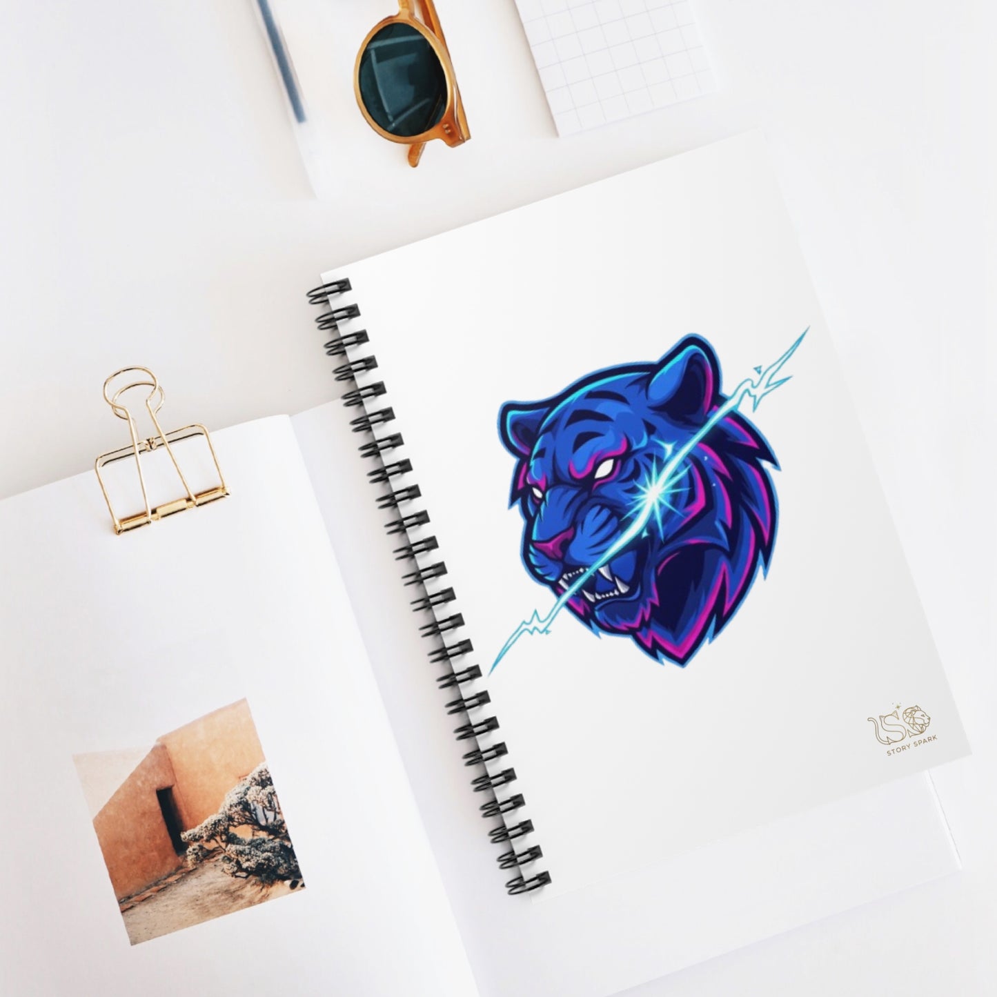 Neon Lightning Tiger Spiral Notebook — Ruled Journal for Students & Gamers