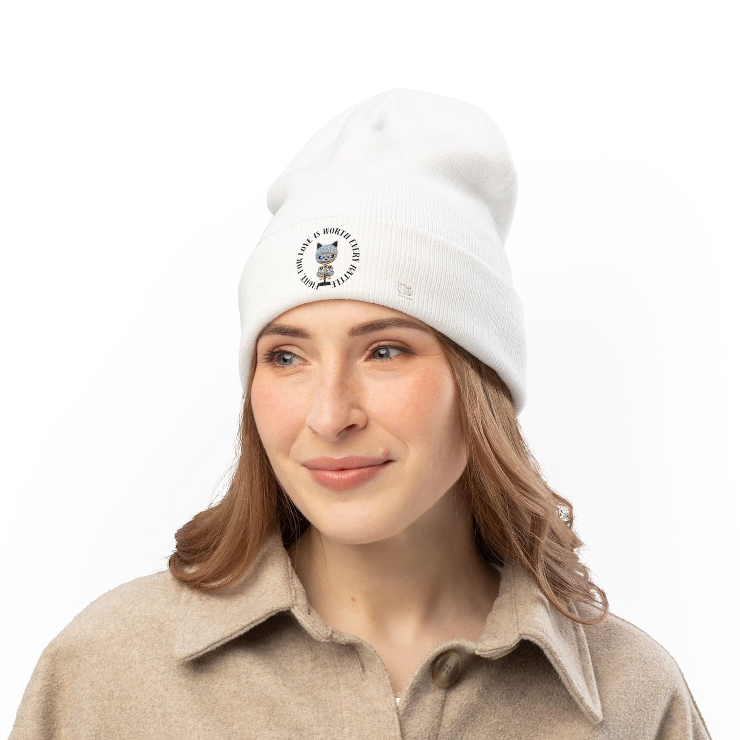 Cute Mummy Cat Skeleton Knit Beanie — "Fight For Love Is Worth Every Battle"