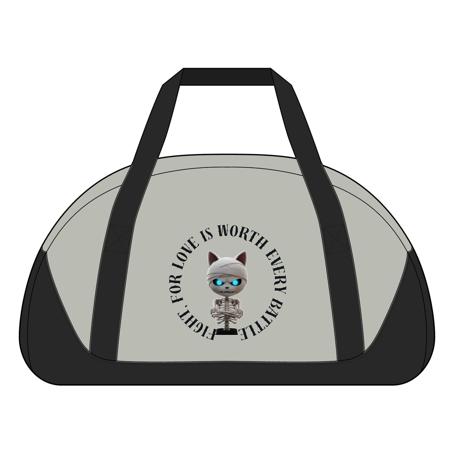 Cute Mummy Cat Skeleton Duffel Bag — "For Love Is Worth Every Battle"