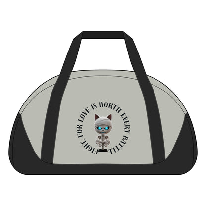 Cute Mummy Cat Skeleton Duffel Bag — "For Love Is Worth Every Battle"