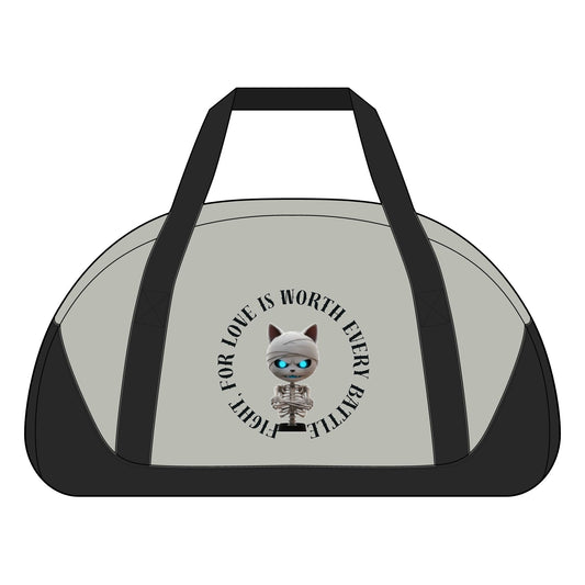 Cute Mummy Cat Skeleton Duffel Bag — "For Love Is Worth Every Battle"