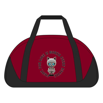 Cute Mummy Cat Skeleton Duffel Bag — "For Love Is Worth Every Battle"