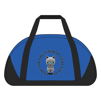 Cute Mummy Cat Skeleton Duffel Bag — "For Love Is Worth Every Battle"