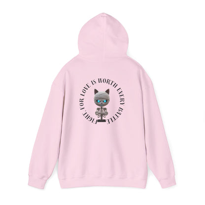 Cute Mummy Cat Skeleton Hoodie— "Fight For Love Is Worth Every Battle"